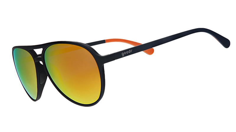 Call Me Tarmac Daddy | montatura da aviatore nera con lenti ambrate | occhiali da sole Goodr MACH G